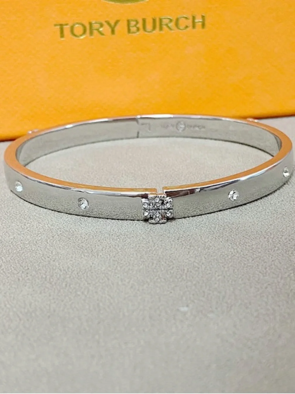 Tory Burch Silver Crystal Cluster Bangle Bracelet